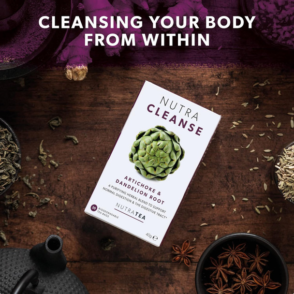 Nutra Tea NUTRACLEANSE - Detox Tea | Colon Cleanse Tea | Constipation Tea - Full Body Detox Cleanse – Includes Dandelion Root Milk Thistle and Burdock Root - 20 Enveloped Tea Bags - by Nutra Tea - Herbal Tea