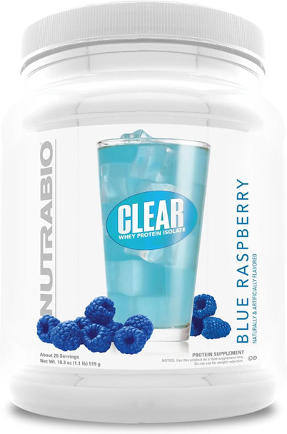 Nutrabio – Clear Whey Protein Isolate Powder – Maximize Muscle Growth – Fast Acting Formula – Rapid Absorption – 20 Servings - Blue Raspberry