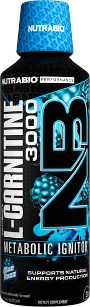Nutrabio – L-Carnitine Liquid Shots – 3000mg (Blue Razz) – 10mg of Vitamin B-5 – Zero Carbs & Sugars – Energy Production – Muscle Recovery