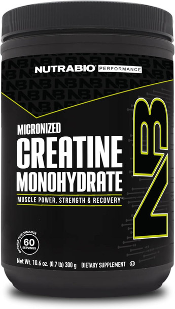 Nutrabio Creatine Monohydrate Supplement Unflavored (300 g) - Supports Muscle Energy Recovery and Strength - HPLC Tested Pure Grade Creatine Supplement