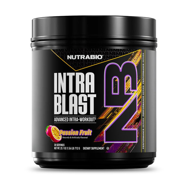 Nutrabio Intra Blast and Pre-Workout Powder - Advanced Electrolyte Performance Drink - Amino Acid Recovery EAA/BCAA Formula - Non-GMO and Gluten - Passion Fruit - 30 Servings