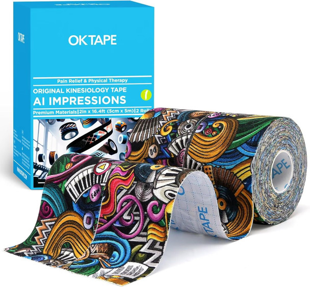 Ok Tape Hypoallergenic Digtal Printed Kinesiology Tape Elastic Sports Athletic Tape 2 Rolls 2in×16.4ft Uncut Roll-DIY