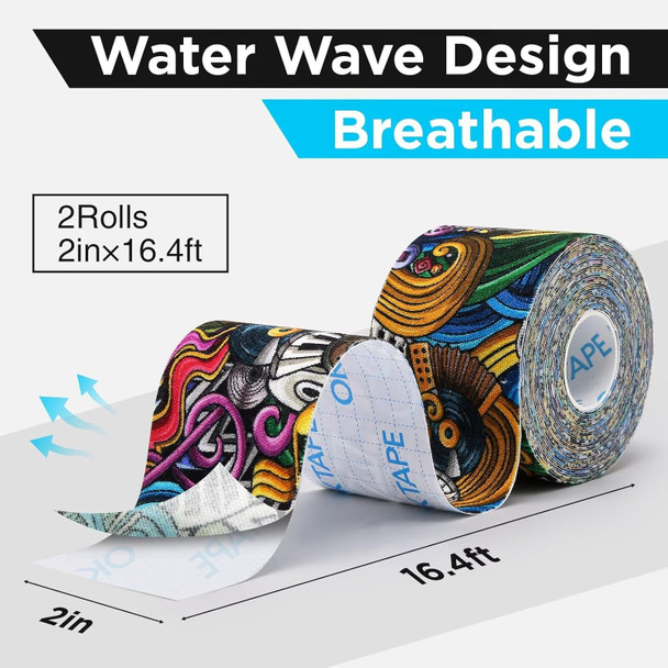 Ok Tape Hypoallergenic Digtal Printed Kinesiology Tape Elastic Sports Athletic Tape 2 Rolls 2in×16.4ft Uncut Roll-DIY