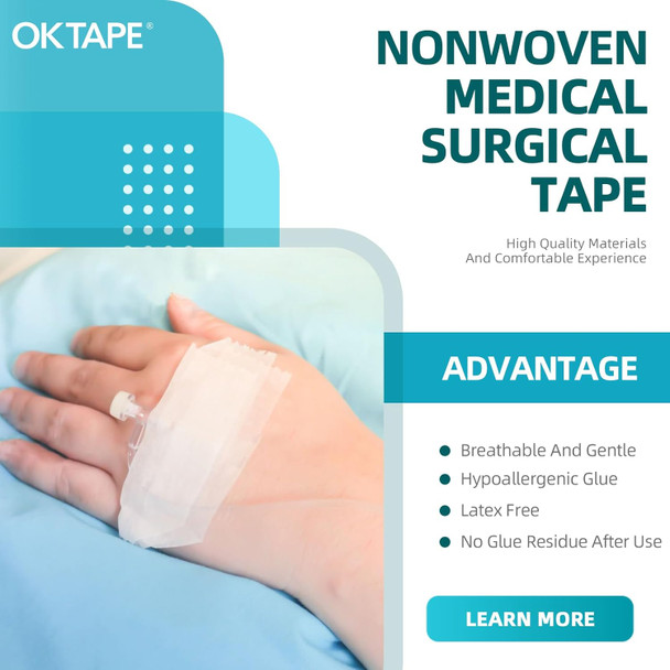 Ok Tape OKPore Medical Surgical Tape Nonwoven (Pack of 24) - First Aid Surgical Tape Hypoallergenic and Breathable for Wound Dressing Care - 0.5in x 10yds
