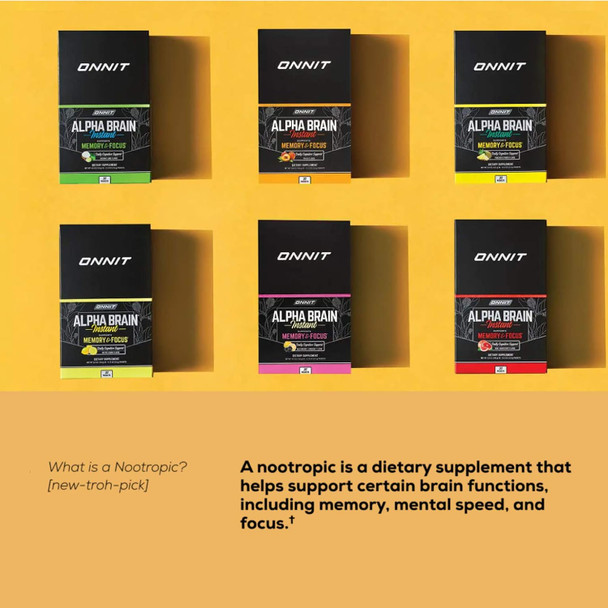 Onnit Alpha Brain Instant - Ruby Grapefruit Flavor - Nootropic Brain Booster Memory Supplement - Brain Support for Focus Energy & Clarity - Alpha GPC Choline Cats Claw L-Theanine Bacopa - 30ct