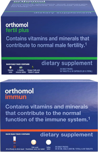 Orthomol Immun Vials & Fertil Plus 30 Immune Support and Men's Prenatal Supplements 30-Day Supply