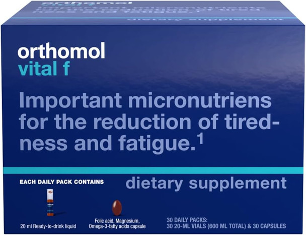 Orthomol Vital F Vial Women's Multivitamin 30-Day Supply Vitamins A B C D E K Calcium Iodine Omega-3…