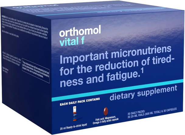 Orthomol Vital F Vial Women's Multivitamin 30-Day Supply Vitamins A B C D E K Calcium Iodine Omega-3…