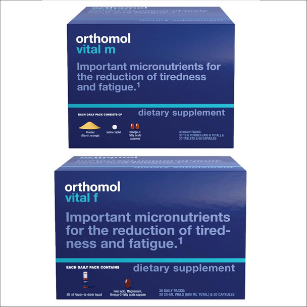 Orthomol Vital M Powder & Vital F Vials Vitamins and Nutrients for Men's and Women's Health 30-Day Supply