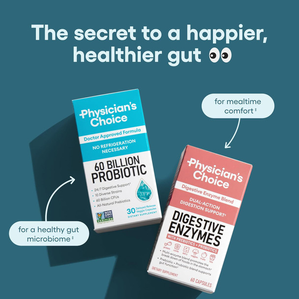 Physician'S Choice Probiotics 60 Billion CFU - 10 Strains + Organic Prebiotics - Immune Digestive & Gut Health - Supports Occasional Constipation Diarrhea Gas & Bloating - for Women & Men - 60ct
