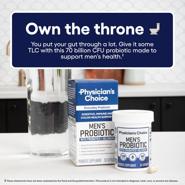 Physician'S Choice Probiotics for Men - 70 Billion CFU - 8 Strains - w/Selenium & Organic Prebiotics - Supports Digestive Health Microbiome Colon & Immune Health - Advanced Men's Probiotic - 45ct