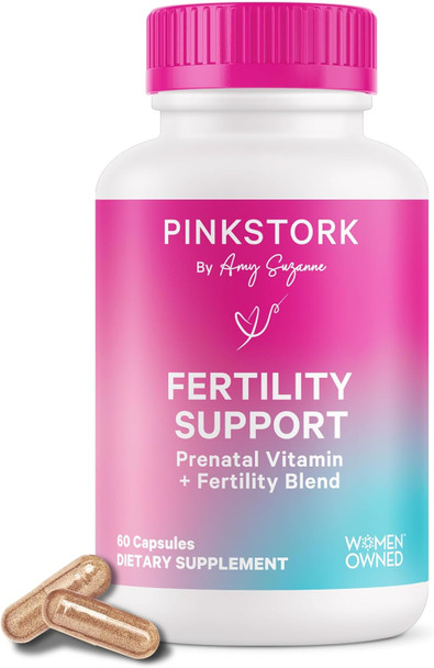 Pink Stork Fertility Supplements for Women - Prenatal Multivitamin with Ovulation Conception & Hormone Balance Support - 17 Vitamins & Inositol Ashwagandha & Vitex - 60 Capsules