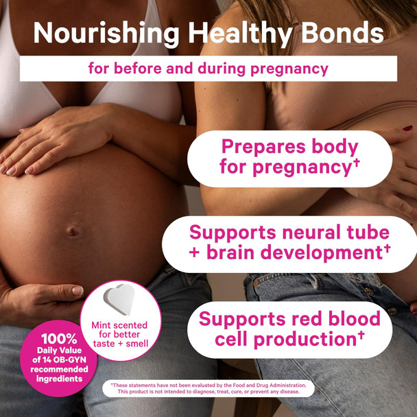 Pink Stork Total Prenatal Vitamins with DHA Folate Iron Choline and Vitamin B12 - Prenatals for Women to Support Fetal Development Pregnancy Must Haves - Mint Essence 60 Capsules 1 Month Supply