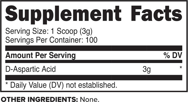 Primaforce D-Aspartic Acid 300 Grams (100 Servings) Unflavored Vegetarian Non-GMO