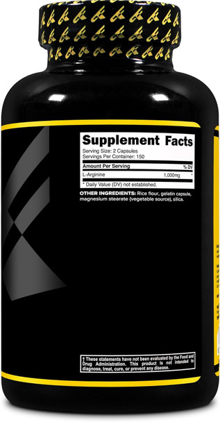 Primaforce L-Arginine (300 Capsules 150 Servings / 1000 mg L-Arginine Per Serving) | Extra Strength Amino Acid Supplement for Men and Women - Gluten Non-GMO