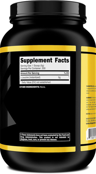 Primaforce L-Leucine Pure Powder 1 KG (2.2lbs) - Non-GMO Gluten 200 Servings