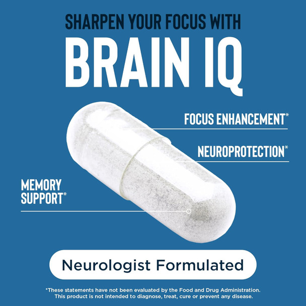 Relaxium BrainIQ Nootropic Brain Supplements for Memory and Focus | Memory Supplement for Brain Health | Cognitive Supplement & Memory Pill with Lion's Mane L-threonine & Coffee Extract | Vegan 60 Capsules