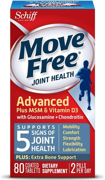 Schiff Move Advanced Plus MSM and Vitamin D3 80 tablets - Joint Health Supplement with Glucosamine and Chondroitin (Pack of 3)