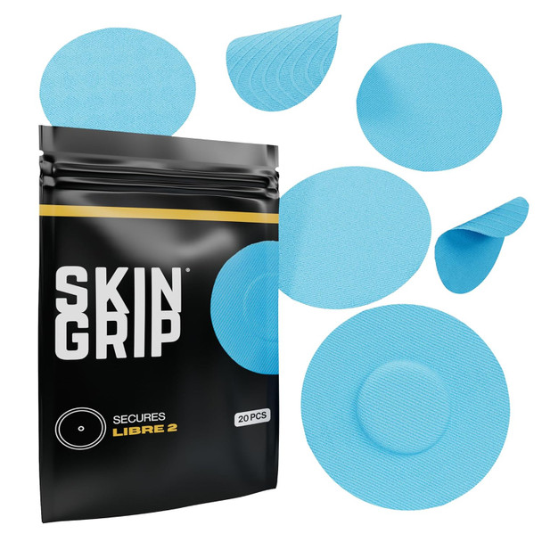 Skin Grip Adhesive Patches for style Libre 2 CGM – Waterproof & Sweatproof Adhesive for 10-14 Days Pre-Cut Adhesive Medical Tape Sensor Cover – 20 Pack Blue