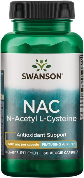Swanson Amino Acid Ajipure N-Acetyl-L-Cysteine Pharmaceutical Grade 600 Milligrams 60 Veg Capsules