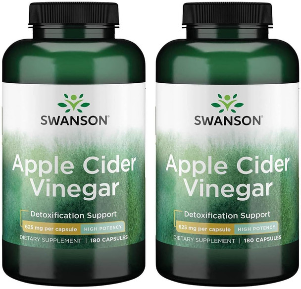 Swanson Apple Cider Vinegar Capsules - Supports Healthy Weight Loss & Digestive Health - Helps Support Metabolism and Maintain Glucose Profile - (180 Capsules 625mg Each) 2 Pack