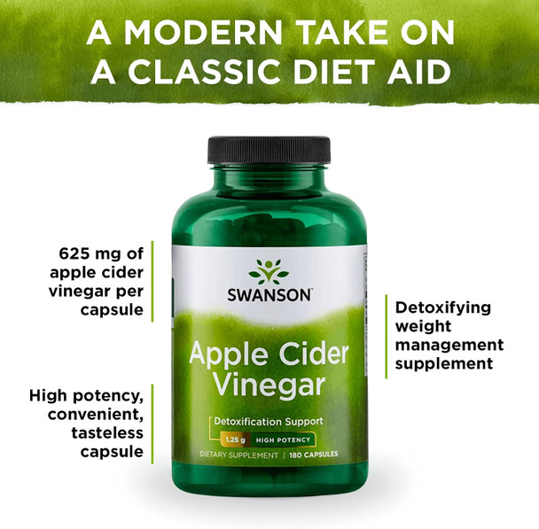 Swanson Apple Cider Vinegar Capsules - Supports Healthy Weight Loss & Digestive Health - Helps Support Metabolism and Maintain Glucose Profile - (180 Capsules 625mg Each) 2 Pack