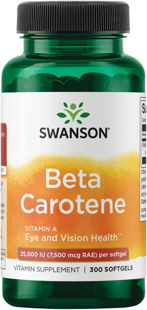 Swanson Beta-Carotene Vitamin A 25000 IU Softgels - Skin Eye and Immune System Health - Antioxidant Support - 7500 mcg (300 Softgels) Swanson Beta-Carotene Vitamin A 25000 IU Softgels - Skin Eye and Immune System Health - Antioxidant Support - 7500 mcg (300 Softgels)