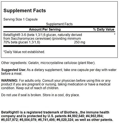 Swanson Betaright Beta Glucans 250 Milligrams 60 Capsules (2 Pack)