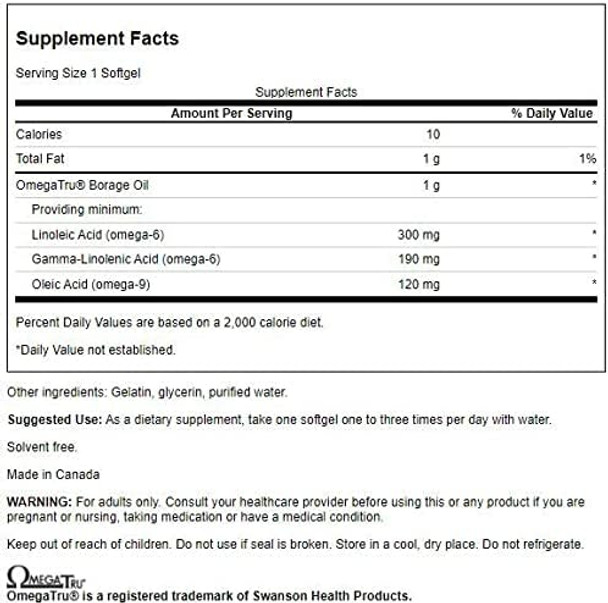 Swanson Borage Oil Gla (Omegatru) 1000 Milligrams 60 Sgels (2 Pack)