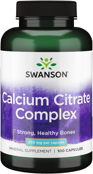 Swanson Calcium Citrate Complex Bone Muscle Nerve Health Blood Pressure Support Mineral Supplement 250 mg Calcium (from Citrate & Carbonate) 100 Capsules