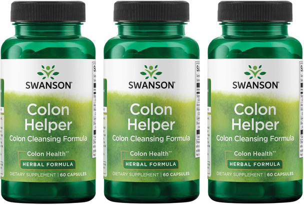 Swanson Colon Helper - Promotes Digestive Health Using Vervain Goldenseal Root Slippery Elm Bark & More - Herbal Supplement Aiding Healthy Eliminations - (60 Capsules) 1 Pack (3 Pack)