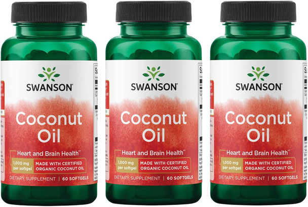 Swanson EFAs Coconut Oil Made with Organic Coconut Oil (1000mg 60 Softgels) 3 Pack