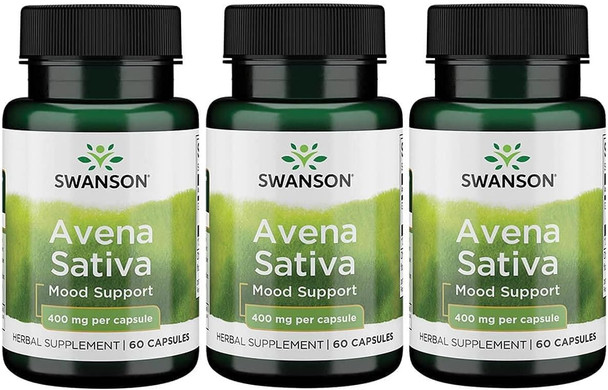 Swanson Full Spectrum Avena Sativa (Green Oat Grass) - Herbal Supplement Promoting Nervous System Health - Natural Formula Supporting Overall Wellness - (60 Capsules 400mg Each) 3 Pack