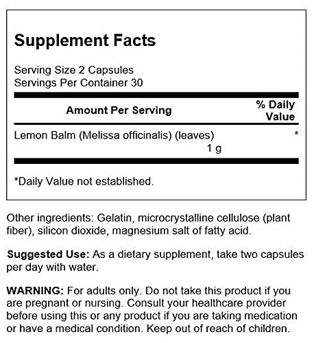 Swanson Full Spectrum Lemon Balm Relaxation Sleep Support 500 Milligrams 60 Capsules