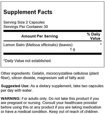 Swanson Full Spectrum Lemon Balm Relaxation Sleep Support 500 Milligrams 60 Capsules (4 Pack)