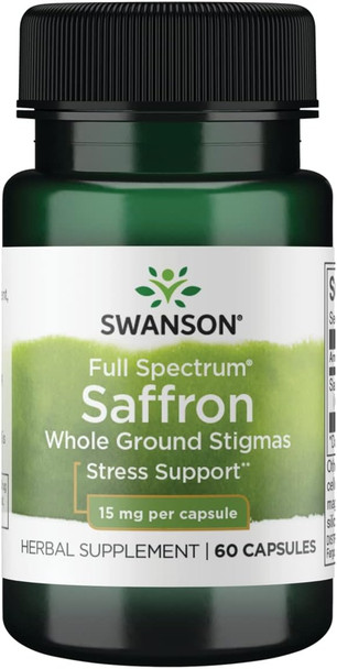 Swanson Full Spectrum Saffron (Whole Ground Stigmas)-Herbal Supplement Promoting Natural Mood Support & Stress Management - Organic Spanish Saffron Supplement-(60 Veggie Capsules 15mg Each)
