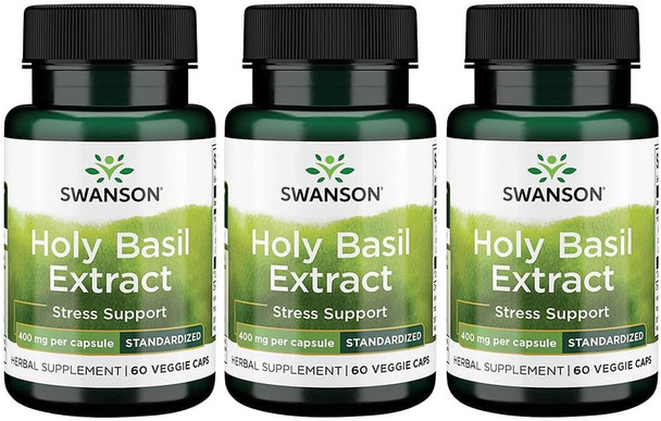 Swanson Holy Basil (Tulsi) Extract 400 Milligrams 60 Veg Capsules (3 Pack)