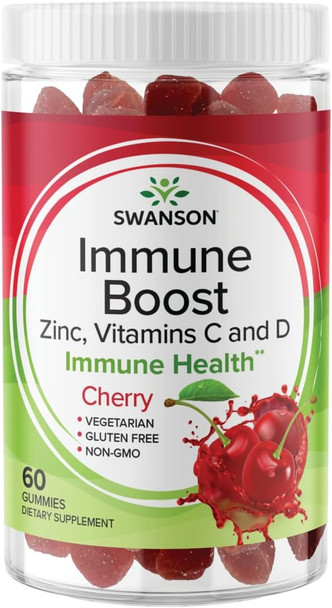 Swanson Immune Boost Gummies with Acerola Zinc Vitamin C and D - 60 Cherry Gummies - Supplement for a Healthy Immune System