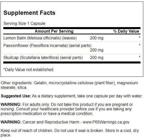 Swanson Lemon Balm Passion Flower Skullcap Complex 180 Capsules (2 Pack)