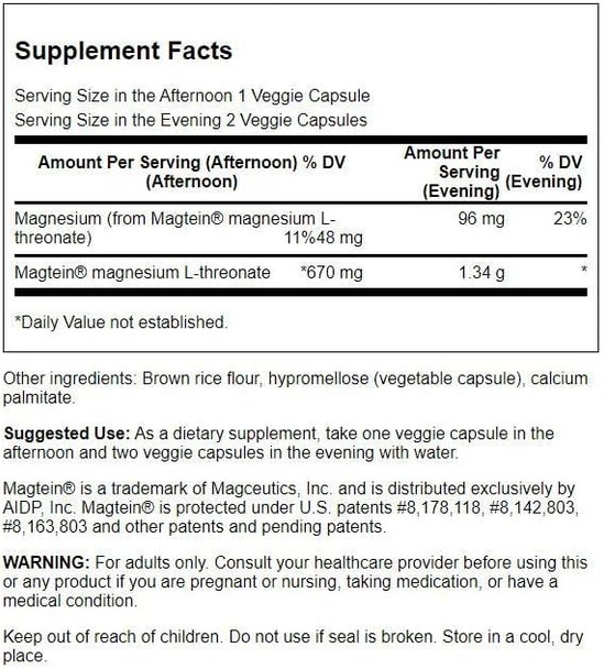 Swanson Magnesium L-Threonate - Mineral Supplement Promoting Nervous System Health - May Support Cognitive Health Learning & Memory - (90 Veggie Capsules) (3 Pack)