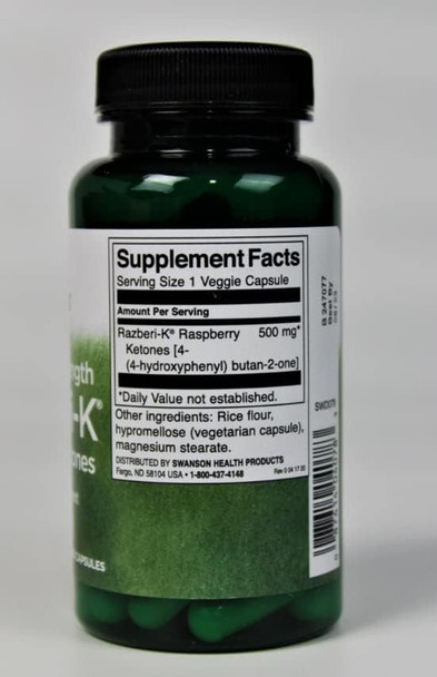 Swanson Maximum Strength Razberi-K 500 Milligrams 60 Veg Capsules