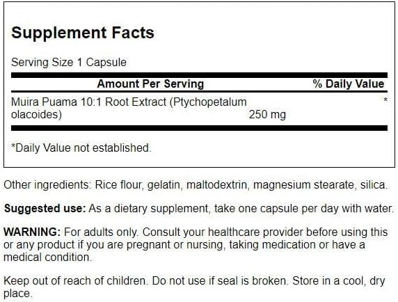 Swanson Muira Puama (10:1) 250 Milligrams 60 Capsules (4 Pack)