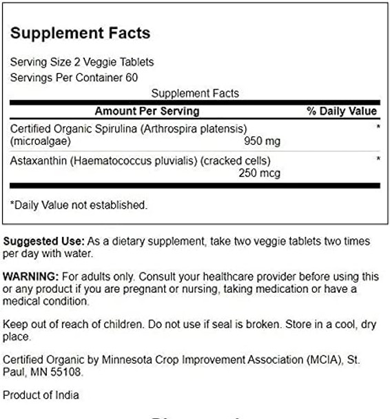 Swanson Organic Spirulina & Astaxanthin 120 Veg Tabs