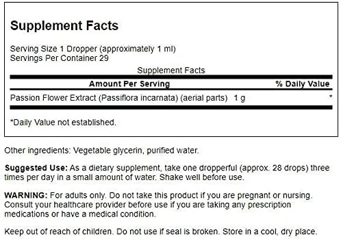 Swanson Passion Flower Liquid Extract (Alcohol and Sugar-) 1 fl Ounce (29.6 ml) Liquid