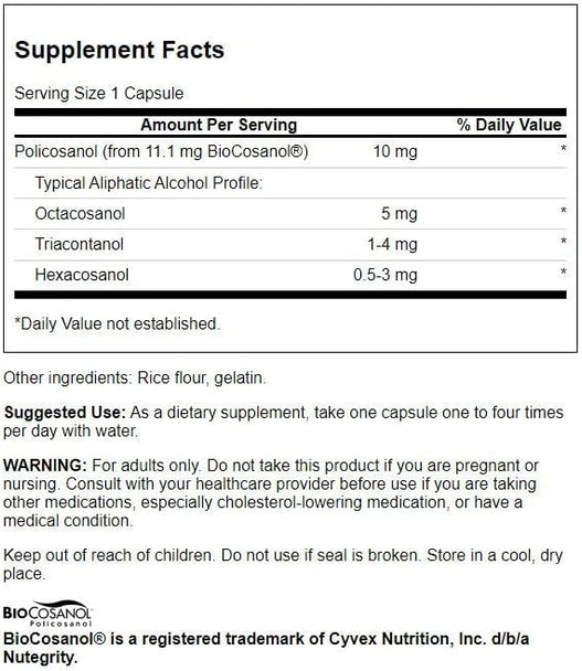 Swanson Policosanol 10 Milligrams 60 Capsules (2 Pack)