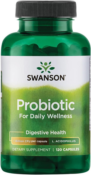 Swanson Probiotic - Digestive Health Supplement w/ 1 Billion CFU per Capsule - Natural Formula Supporting Bowel Regularity & Daily Wellness - (120 Capsules)