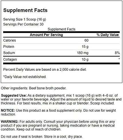 Swanson Real Food Bone Broth Collagen - Natural Flavor 16.9 oz Pwdr