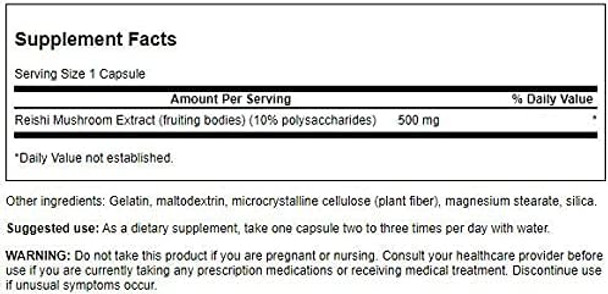 Swanson Reishi Mushroom Extract 500 Milligrams 90 Capsules