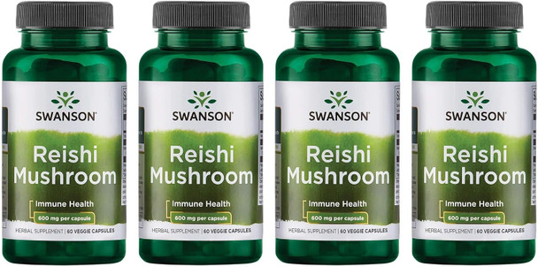 Swanson Reishi Mushroom Immune Function Mood Support 600 Milligrams 60 Capsules (4 Pack)