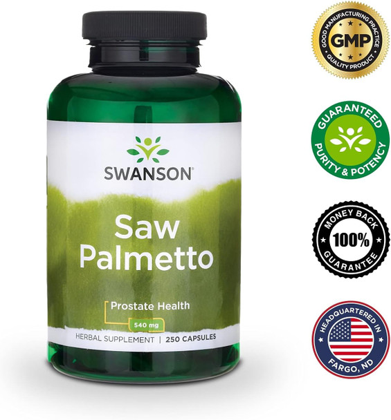 Swanson Saw Palmetto Herbal Supplement for Men Prostate Health Hair Supplement Urinary Health 540 mg 250 Capsules
